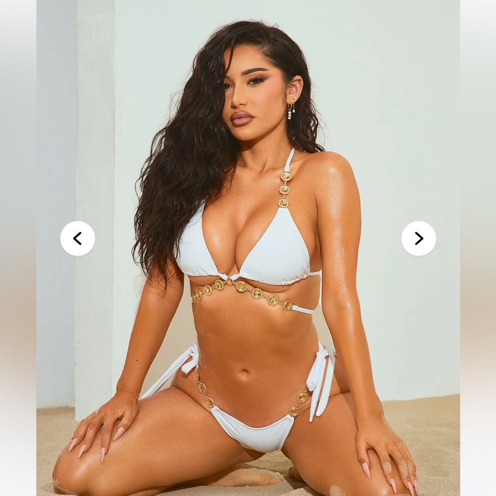 White Halter Bikini with Gold Accents